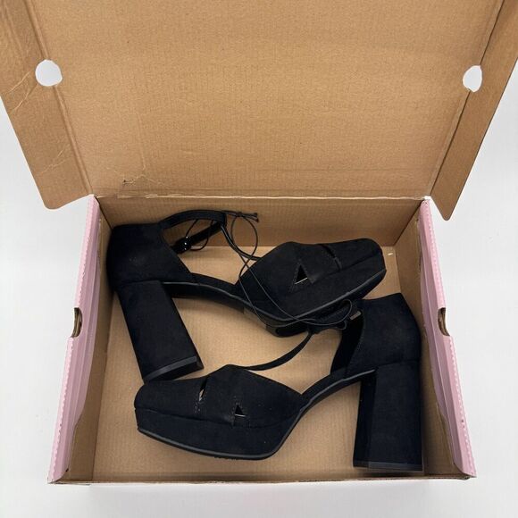 Pop Westerly Platform Block‎ Heel Maryjane New Size 9.5 Black Y2K Strappy - Picture 10 of 11